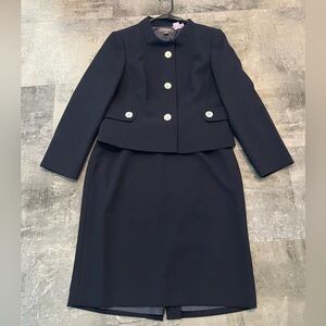 Liz Claiborne Skirt Suit Set, 14P, navy with white buttons.